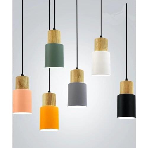 Creative Simple Wood Pendant Lights Led Black/White Hanging Lamp Metal Kitchen Bar Hotel Bedroom Luminaire WY73105