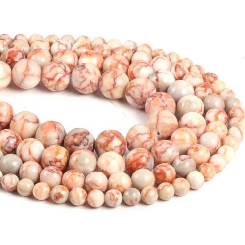 Wholesale Natural Stone Smooth Frost Red Zebra Red Network Stone Round Loose Beads For DIY Jewelry Bracelet Making 4 6 8 10 12mm