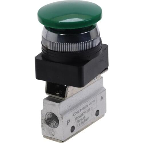Mechanical Valve 1/8" PT Thread MOV-03APPL Momentary Three Way Two Position Green Mushroomhead Push Button Air Pneumatic Valve