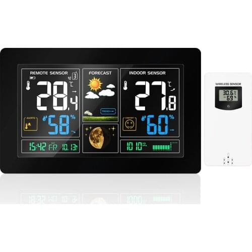 Indoor Outdoor Weather Station Digital Color Forecast Station with Alert and Temperature/Humidity/Barometer/Alarm
