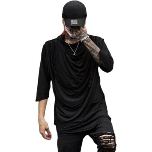 Men summer irregular design hip hop punk tassels t shirt vintage slim fit street wear man harajuku gothic style vintage tshirt