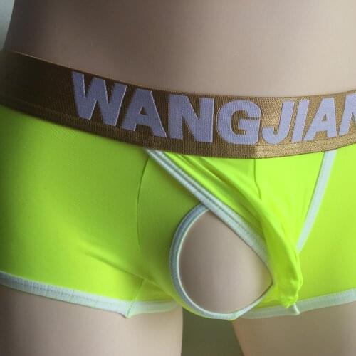 WJ Mens Low Rise sheer see Boxer Shorts Mens Sexy Underwear Nylon Boxers Breathable Holes Male Panties Trun