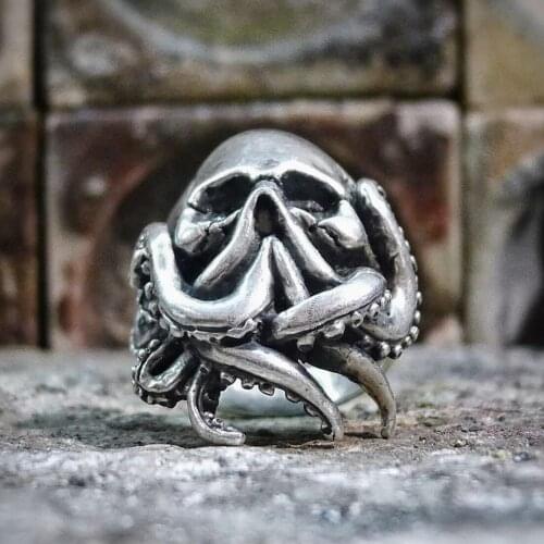 Mens Kraken Octopus Sailor Skull Ring Punk Stainless Steel Seaman Biker Rings Gothic Jewelry Gift