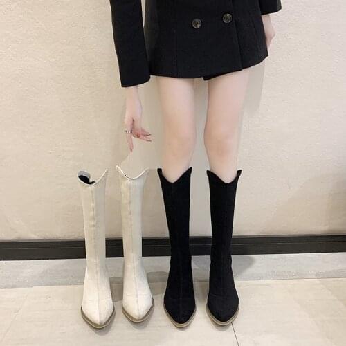 Pointed High Boots Womens Autumn/winter Fashion Thick And Solid Color Casual Boots