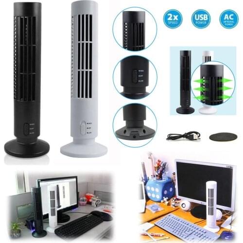 Portable USB Vertical Bladeless Fan Chargeable Mini Air Condition Fan Desk Cooling Tower Fan for Home/Office High / Low Wind