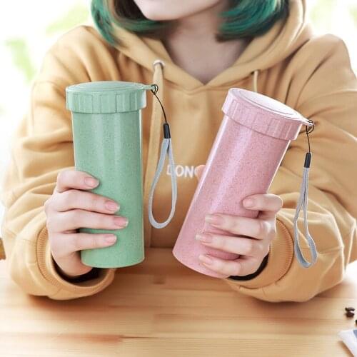 Straw Wheat Plastic Water Bottle Sports Travel Office Coffee Tea Water Bottle For Kids Adults Portable Water Cup Home Drinkware