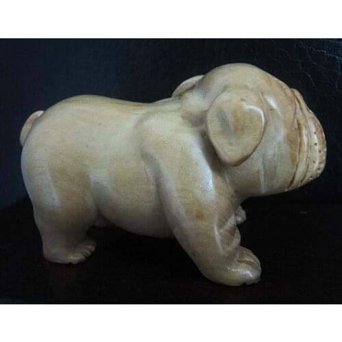 Q4128 - 2" Stunning Hand Carved Japanese Boxwood Netsuke Figurine Carving - Bulldog Dog