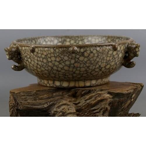 Rare Old Chinese porcelain plate,Songguan kiln ice cracked beige glaze three series drum nail plate