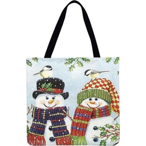 Christmas couple snowman Printed Shoulder Shopping Bag Casual Ladies Large Capacity Tote Handbags
