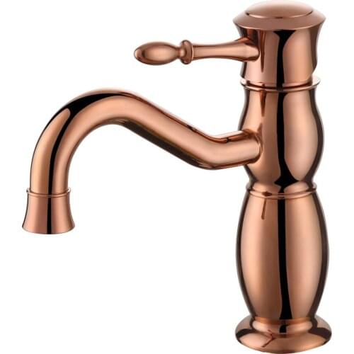 Rose gold solid brass top quality bathroom sink faucet western style Single hole cold hot water basin mixer faucet