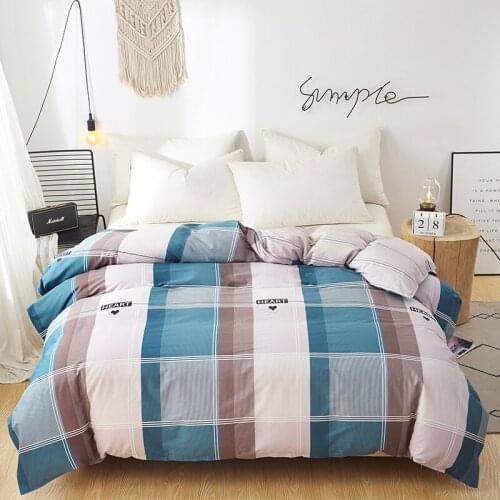 Modern Mens Boys Plaid Cotton Duvet Cover with Zipper Blue Brown Quilt Cover Single Double Twin Full Queen King Comforter Case