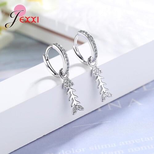 Temperament Gold Silver Fishbone Dangle Earrings 925 Sterling Silver Cubic Zircon Ear Decoration Jewelry for Women