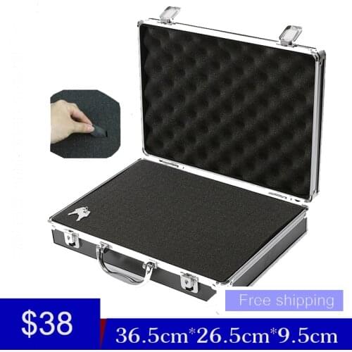High quality aluminium tool case toolbox file storage Hard carry tool box Hand Gun Locking Pistol with foam lining 345*245*75MM