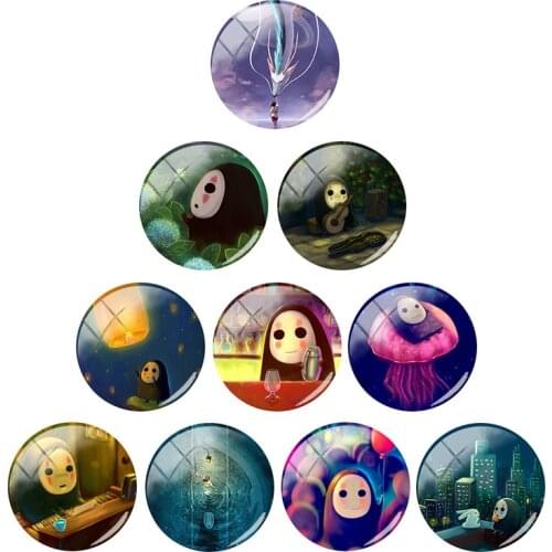 Japanese animation No Face man Pictures 12/15/16/18/20/25/30mm Glass Cabochons Dome Flat Back For DIY Jewelry Making 10pcs/Lot