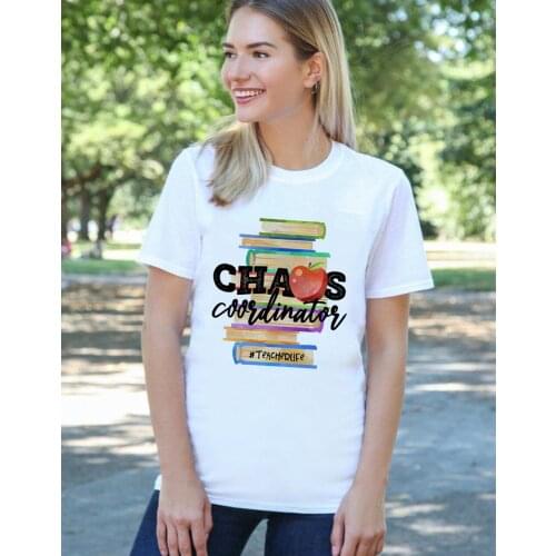 Chaos Coordinator Teacher Life Women T Shirts Book Print Graphic Tees Casual Funny Short Sleeve T-shirt Camisetas Mujer Harajuku