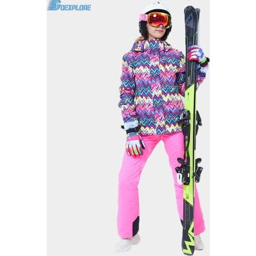 Ski Suit Women Thicken Warm Waterproof Windproof Skiing Snowboarding Set Jacket and Pants Female Snow Costumes Outdoor Coat Girl