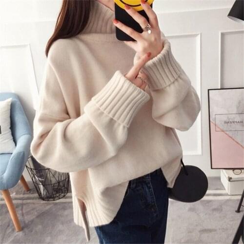 High Quality Soft Thick Warm Red High collar Knitted Pullover Sweater Women Autumn Winter Loose Plus size Turtleneck Knit Jumper