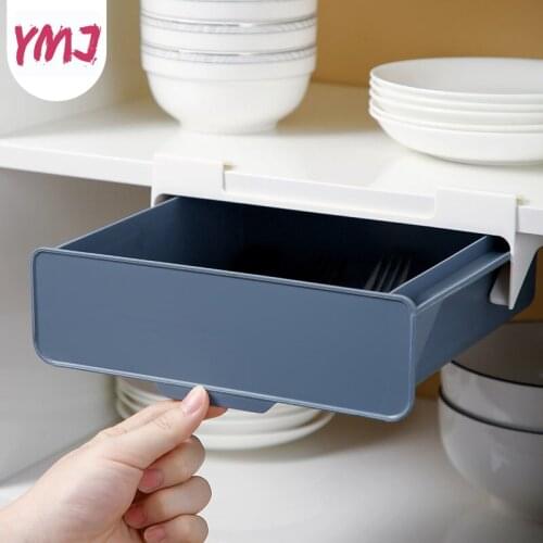 1PC Drawer Type Storage Box Plastic Hidden Type Storage Holder Sticky Type Cabinet Clapboard Hanging Storage Box for Home Office