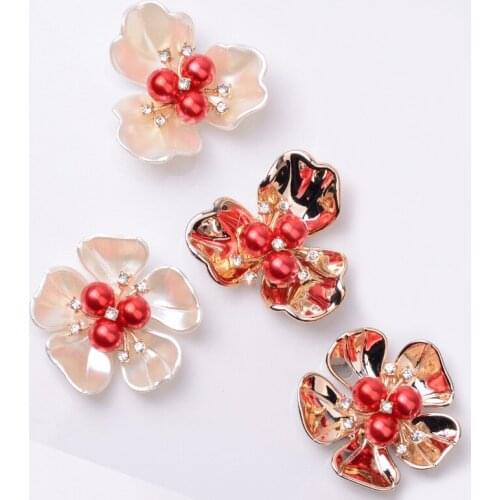 10pcs 7 Colors Metal Alloy Imitation Shell Crystal Imitation Pearl Stamen Flowers DIY Jewelry Findings 36mm 38mm