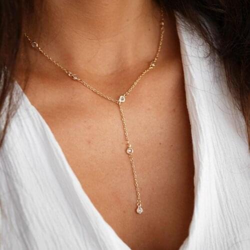 2021 Trend Elegant Jewelry Rhinestone Pendant Necklace Golden Color Unquie Women Fashion Necklace Wholesale X025