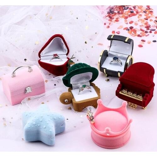 Velvet Gift Box Ring Earrings Ear Studs Necklace Present Jewelry Gift Packing Box For Wedding Engagement Display Holder