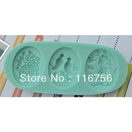 Free Shipping 3-Cavity Rose/Love Bird/Angel Fondant Cake Silicone Mold Sugar Paste Sugar Art Tools Cake Decoration