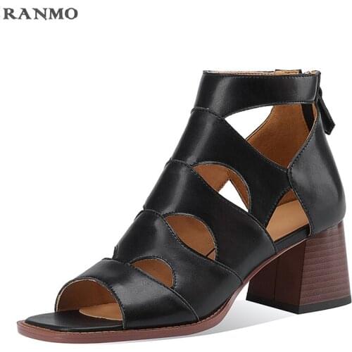 Brand Fashion Roman Shoes Woman Sandals Genuine Leather Summer High Heels Pumps Peep Toe Brown Party Dress Casual Ankle Boots