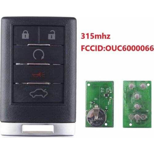 5 Buttons Smart Remote key Fob For 315mhz Cadillac CTS DTS STS 0UC6000066 Smart Remote Key Keyless Fob Without Key Blade