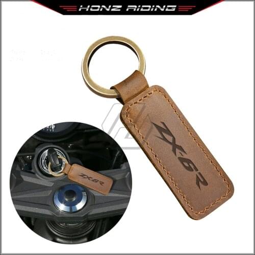 For Kawasaki ZX6R ZX-6R Models Motorcycle Keychain Cowhide Key Ring