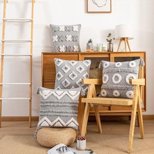 Morroccan Style Cushion Cover 45x45cm Grey Diamond Tufted Zigzag Plillowcase Home Funda Cojin Decoration for Sofa Bed Chair