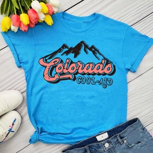 American Coloiado Mountains Print Vintage Graphic Cotton Tees Short Sleeve Summer Clothing Round Neck Women Casual T shirts