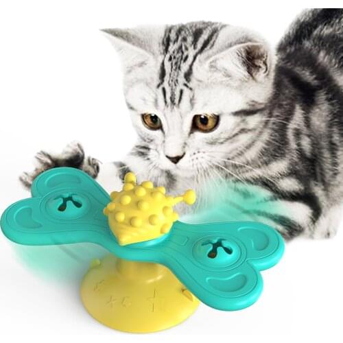 Catnip Toy With Massage Brush For Cats Playing Turntable Ball Scratching Training Silicone Windmill Interactive for Kitten