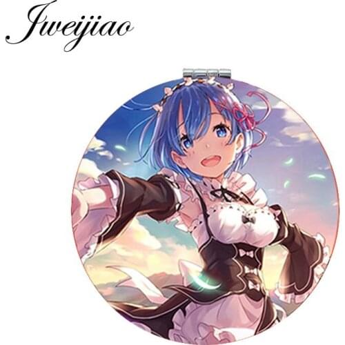 JWEIJIAO Love Girls Cartoon Movie Game Photo Printed PU Leather Makeup Mirror Folding Round Mini Pocket 1X/2X Magnifying Mirror