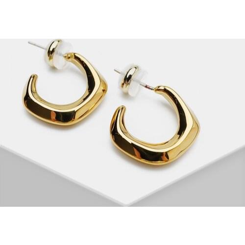 K20 Amorita Boutique Trendy Gold Mental Geometric Irregular C Shape Stud Earrings For Women Girl Jewelry Gift