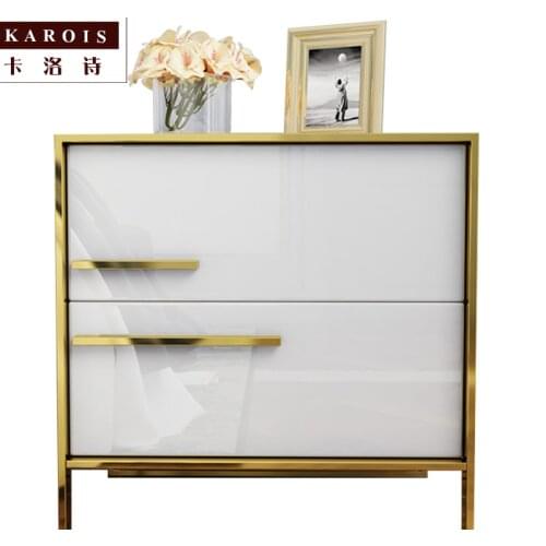 KAROISLight Luxury Bedroom Complete Net Red Metal Stainless Steel Black And White Piano Paint Bedside Table