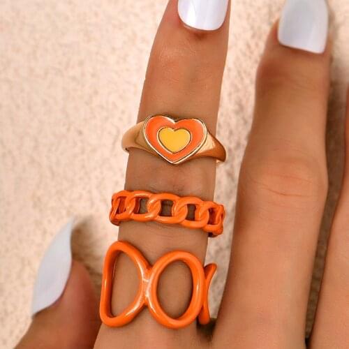 Gold color Retro Knuckle Rings For Women Vintage Geometric simple cute heart Ring Set Party Bohemian Jewelry 3 PCS/Set