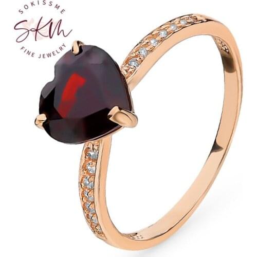 SKM Vintage Garnet rings for women 14k rose gold heart shape designer Engagement rings Luxury Fine Jewelry
