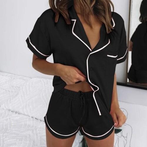 2 Piece Faux Silk Satin Pajama Set Shorts Women Pyjamas Summer Sleepwear Pijama Mujer Home Suit Sleep Loungewear