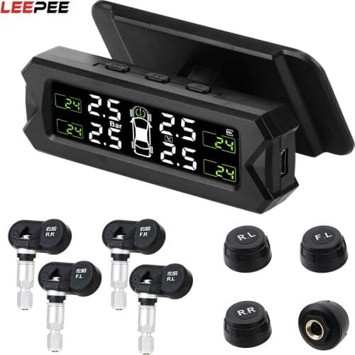 LEEPEE Solar Power Auto Security Alarm Tire Pressure Monitoring System Car TPMS Temperature Warning Tyre Pressure Sensor
