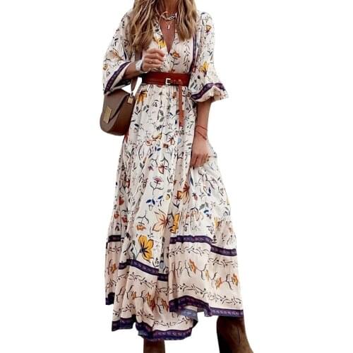 Summer Clothes For Women Short-Sleeved Dress Loose American Casual Outfits Printed Bohemian Slim Dress Summer Vestido De Mujer
