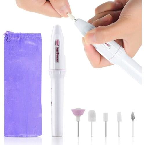Nail Art Electric Mini Portable Polisher Remove Dead Skin and Polish Nail Polisher Distribute 5 Polished Heads and Trim Nail Set