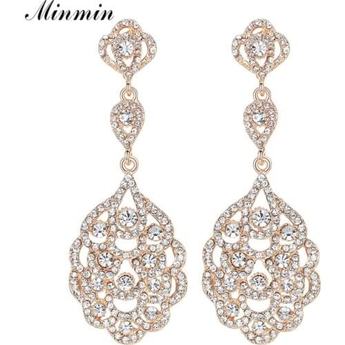 Minmin Crystal Long Earrings for Women Gold Color Party Hanging Earrings 2019 New Fashion Wedding Jewelry for Bridesmaid EH188