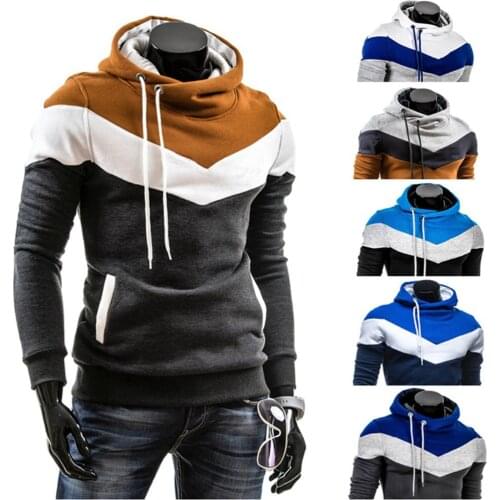 Fashion Men Color Block Patchwork Hooded Long Sleeve Pullover Hoodie Sweatshirt Autumn And Winter Mens Clothing