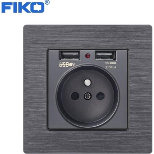 FIKO Gold Aluminum alloy panel FR/ EU standard with USB ，16A household wall socket 86*86mm wall power outlet safety