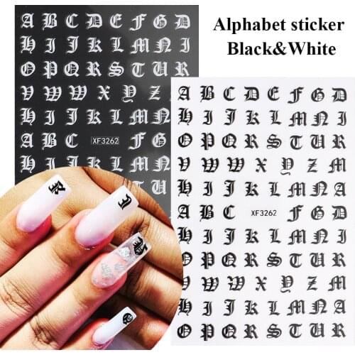 New Letter Black Gold Cool Design 3D Nail Art Stickers Gothic Alphabet Adhesive Slider Nail Inscription Manicure Decoration