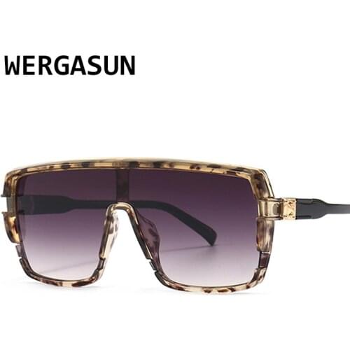 WERGASUN Oversized Sunglasses Women Vintage Brand Driving Sun Glasses Women Flat Top Big Frame Sunglass Retro Eyewear UV400