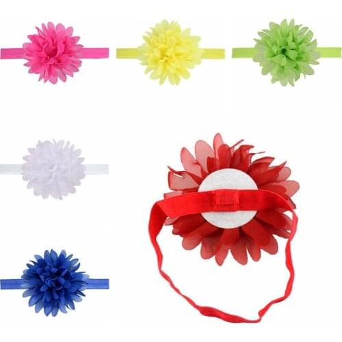 Solid Color Handmade Chiffon Flower Headband Fashion Toddler Elastic Hairband 10 CM Floral Headwear Baby Girls Birthday Gifts
