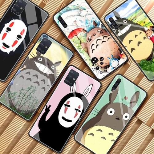 Printing Glass Phone Case For Samsung Galaxy A51 A71 A50 A31 A21s A70 A72 A52 M31 Soft Edge Cover Anime Totoro Ghibli Spirited