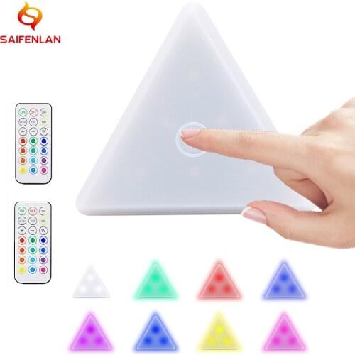 Under Cabinet Light LED Remote Control Night Light White&RGB Triangle Wardrobe Light Touch Closet Kitchen Bedroom Puzzle Lamp