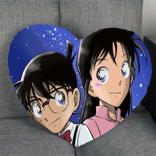Custom Detective Conan Pillow Case Heart Shaped Zipper Pillow Cover Satin Soft No Fade Pillow Cases Home Textile Decorative
